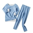 thumbnail image 1 of CYRBOKO Girls Thermal Sets, Cotton Crewneck Long Sleeve Elastic Waist Kids Underwear Sets Light Blue Size 13-14 T, 1 of 3