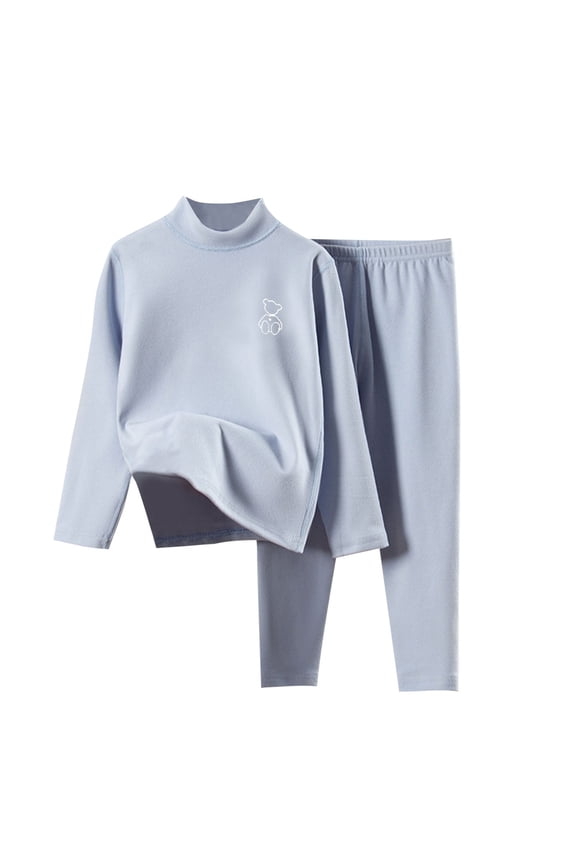 Girls Thermal Sets, Crew Neck Long Sleeve Lightweight Elastic Waist Top and Bottom Sets Light Blue Size 10-12 T