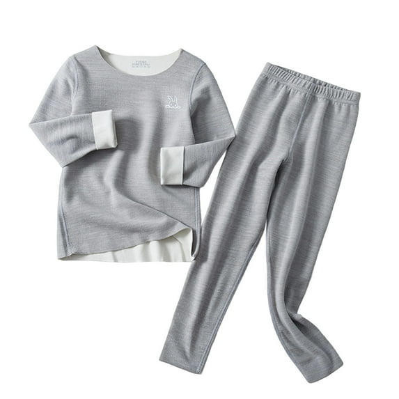 CYRBOKO Girls Thermal Sets, Crewneck Cotton Long Sleeve Elastic Waist Kids Underwear Sets Gray Size 9-10 T