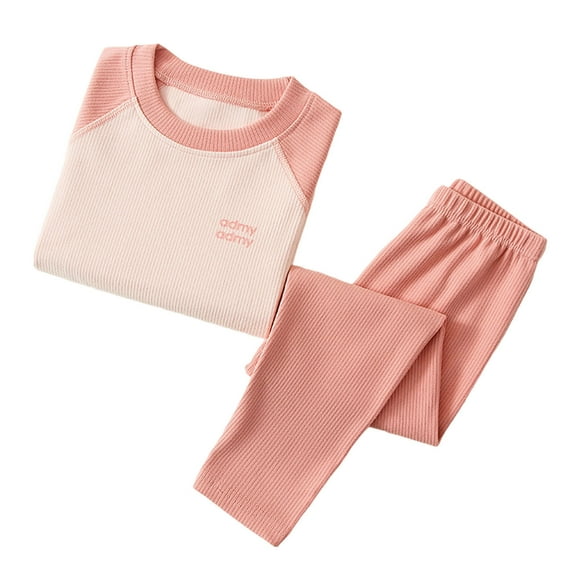 CYRBOKO Girls Thermal Sets, Elastic Waist Cotton Crewneck Long Sleeve Winter Pajamas Pink Size 14-15 T