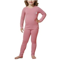 CYRBOKO Girls Thermal Sets, Elastic Waist Cotton Stretchy Long Sleeve Thermal Underwear Pink Size 9-15 T