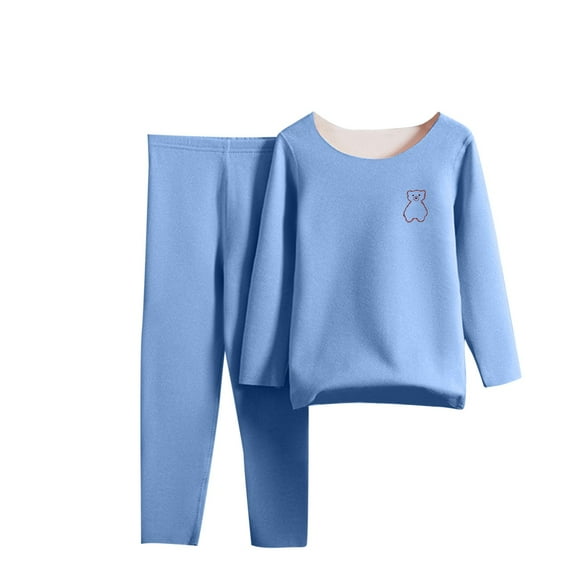 CYRBOKO Girls Thermal Sets, Elastic Waist Soft Crew Neck Long Sleeve Top and Pants Sets Sky Blue Size 16-18 T