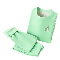 CYRBOKO Girls Thermal Sets, Long Sleeve Cotton Elastic Waist Comfy Base Layer Sets Green Size 16-18 T