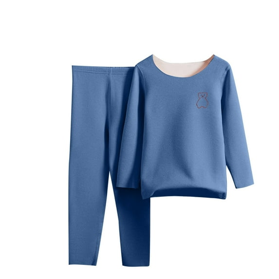 CYRBOKO Girls Thermal Sets, Long Sleeve Elastic Waist Crew Neck Soft Top and Pants Sets Light Blue Size 18 T
