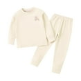 thumbnail image 1 of CYRBOKO Girls' Thermal Sets, Long Sleeve Elastic Waist Soft Cotton Loungewear Sets Beige Size 8-9 T, 1 of 3