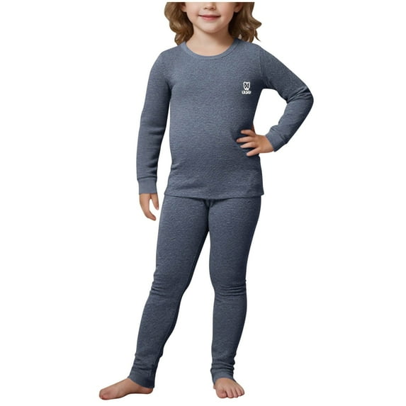 CYRBOKO Girls Thermal Sets, Stretchy Long Sleeve Cotton Elastic Waist Thermal Underwear Navy Size 14-15 T