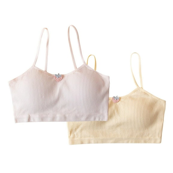 CYRBOKO Girls Training Bars, Breathable Comfortable Soft Cotton 2-Pack Seamless Bralettes Khaki Size 7-13 T