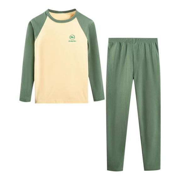 CYRBOKO Girls Underwear Sets, Cotton 2-piece Long Sleeve Elastic Waist Loungewear Sets Green Size 5-6 T