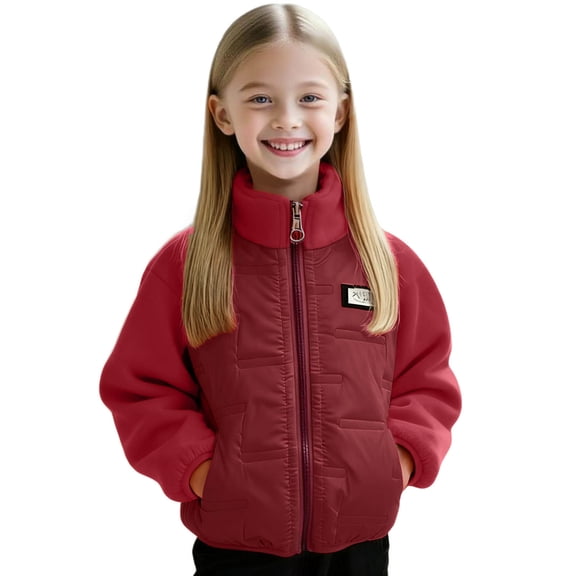 CYRBOKO Girls Winter Coats, Casual Thermal Windproof Full Zip Outerwear for Girls Red Size 9-10 T
