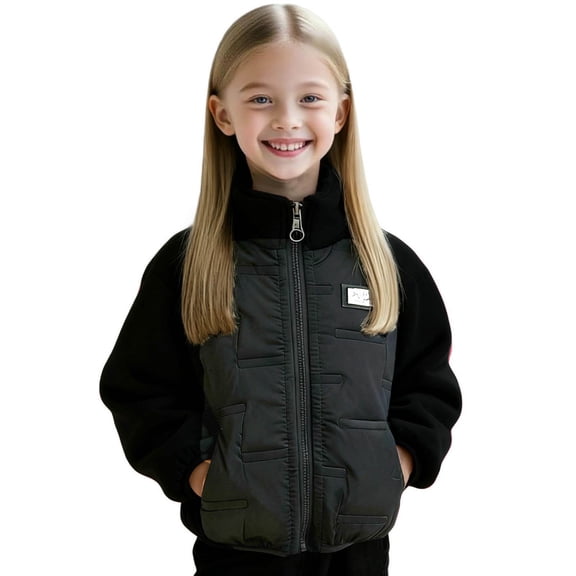 CYRBOKO Girls Winter Coats, Thermal Full Zip Casual Windproof Outerwear for Girls Black Size 1-2 T