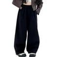 thumbnail image 1 of CYRBOKO Girls Winter Pants, Elastic Waist Corduroy Loose Casual Wide Leg Pants Black Size 14-15 T, 1 of 9
