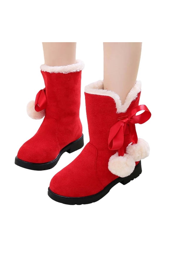 Girls Winter Snow Boots, Thermal Outdoor Fleece Casual Shoes for Kids Red Size 1.5 (Big Kids)