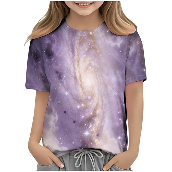 CYRBOKO Graphic Tees for Girls, Comfy Casual Crewneck Short Sleeve Summer T-shirts Multicolor Size 4-5 T