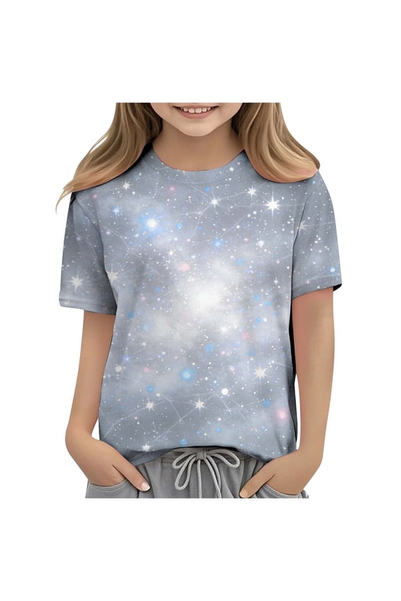 Graphic Tees for Girls, Short Sleeve Lightweight Crewneck Casual Summer T-shirts Multicolor Size 10-12 T