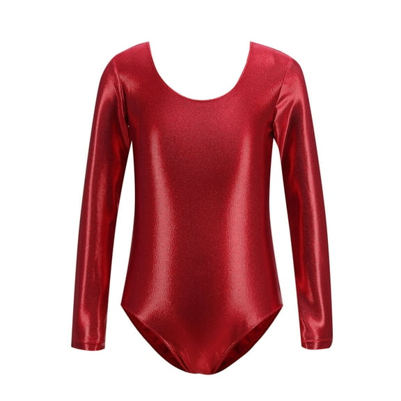 CYRBOKO Gymnastics Leotards for Toddler Girls, Hot Stamping Long Sleeve Training Performance Dancewear Clothes Red Size 2T