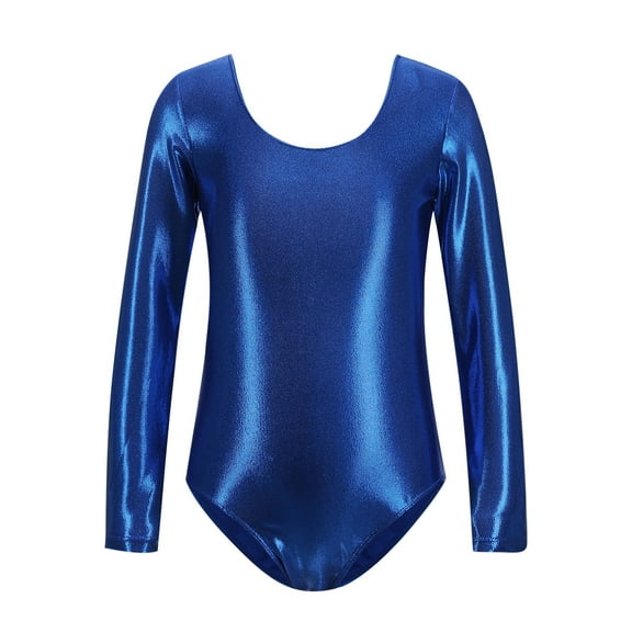 CYRBOKO Gymnastics Leotards for Toddler Girls, Hot Stamping Training Long Sleeve Performance Dancewear Clothes Blue Size 3T