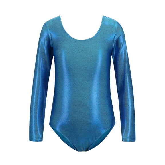 CYRBOKO Gymnastics Leotards for Girls, Performance Training Hot Stamping Long Sleeve Dancewear Clothes Light Blue Size 2-7T