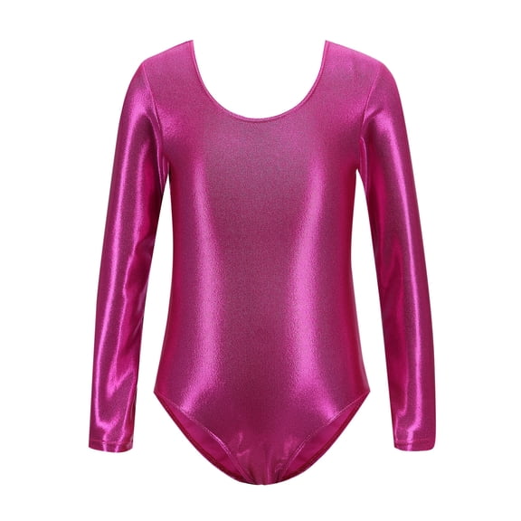 CYRBOKO Gymnastics Leotards for Toddler Girls, Training Performance Long Sleeve Hot Stamping Dancewear Clothes Hot Pink Size 2T