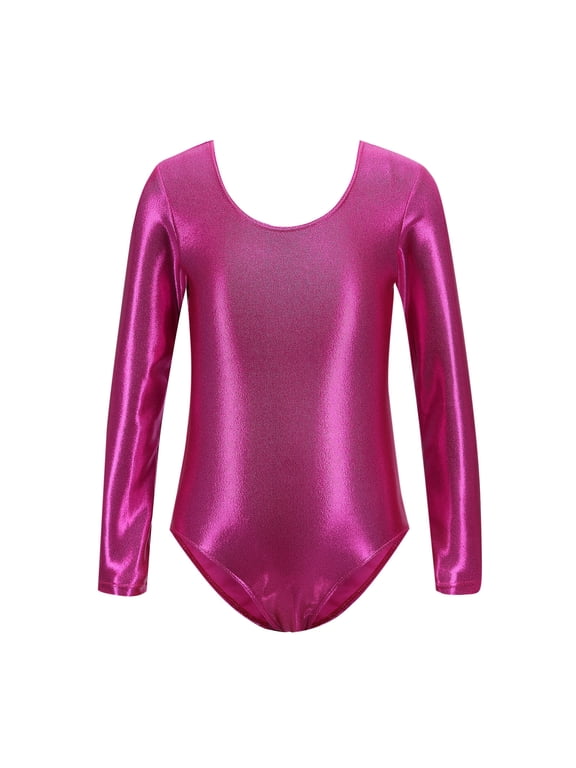 Gymnastics Leotards for Toddler Girls, Training Performance Long Sleeve Hot Stamping Dancewear Clothes Hot Pink Size 2T