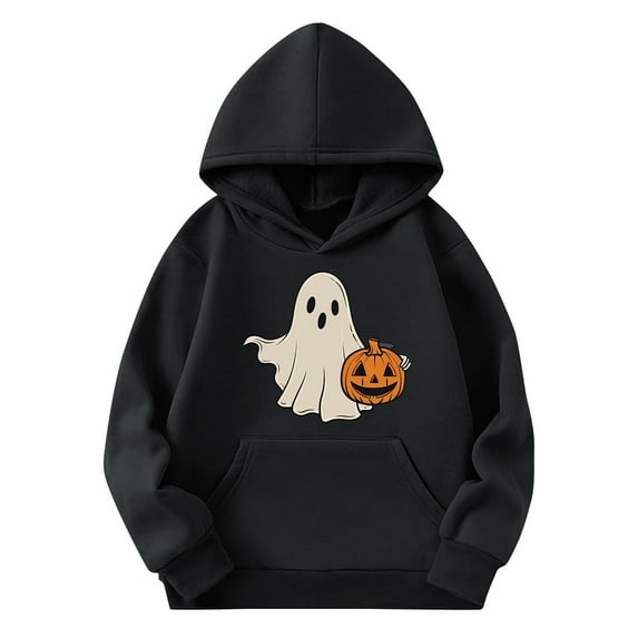 CYRBOKO Halloween Hooded Sweatshirts for Boys, Loose Fit Lightwewight Casual Long Sleeve Tops with Pocket Black Size 5-6 T