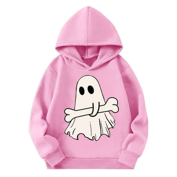 CYRBOKO Halloween Hoodies for Girls, Long Sleeve Casual Printed Loose Fit Fall Sweatshirts Pink Size 9-10 T