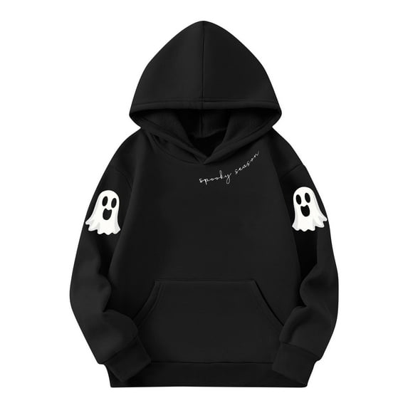 CYRBOKO Halloween Sweatshirts for Boys, Stretchy Casual Loose Fit Long Sleeve Flece Hoodies with Pocket Black Size 11-12 T