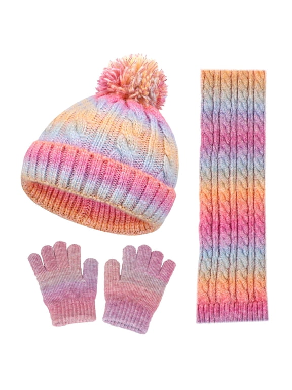 Hat Scarf and Gloves for Toddler Girls, Three Pieces Infinity Thermal Winter Kids Accessories Sets Pink Size 3-10 T