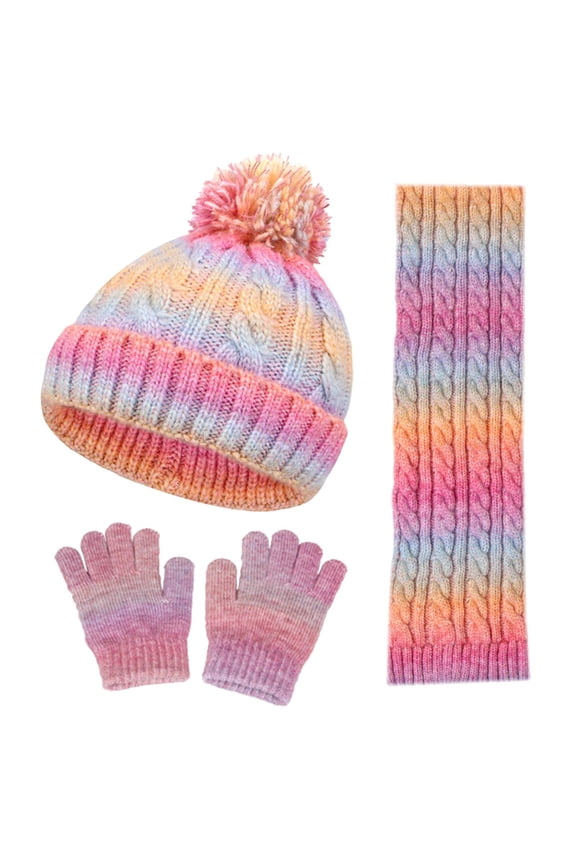 Hat Scarf and Gloves for Toddler Girls, Three Pieces Infinity Thermal Winter Kids Accessories Sets Pink Size 3-10 T