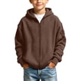 thumbnail image 1 of CYRBOKO Hooded Sweatshirts for Boys, Full Zip Casual Long Sleeve Waffle Knit Kids Outerwear Hoodie Brown Size 7-8 T, 1 of 9