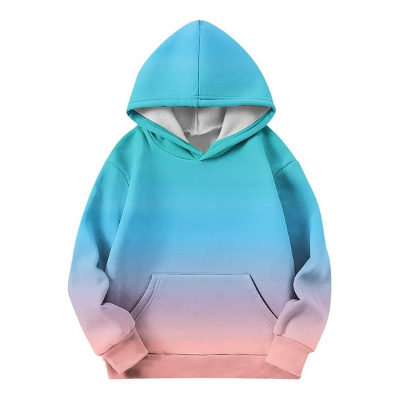 CYRBOKO Hoodies for Girls, Fall and Winter Long Sleeve Casual Thermal Sweatshirts with Pocket Sky Blue Size 7-8 T