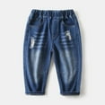 thumbnail image 1 of CYRBOKO Jeans for Boys, Elastic Waist Loose Ripped Cotton Denim Pants Dark Blue Size 7/8 T, 1 of 9