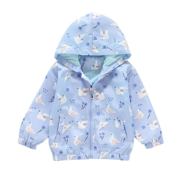 CYRBOKO Jeckets for Girls, Windproof Casual Long Sleeve Zip up Hooded Outerwear Light Blue Size 8-9 T