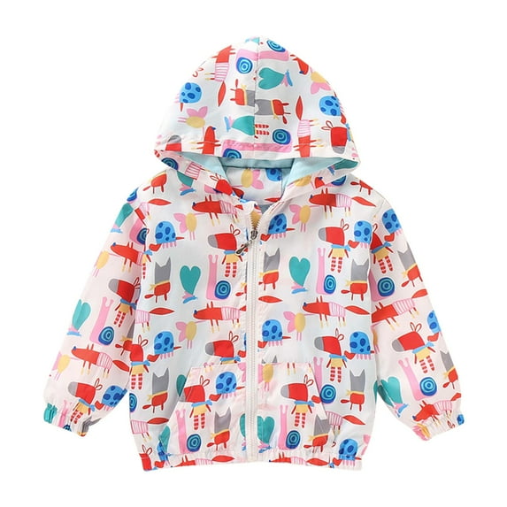 CYRBOKO Jeckets for Toddler Girls, Zip up Long Sleeve Windproof Lightweight Hooded Outerwear White Size 4-5 T