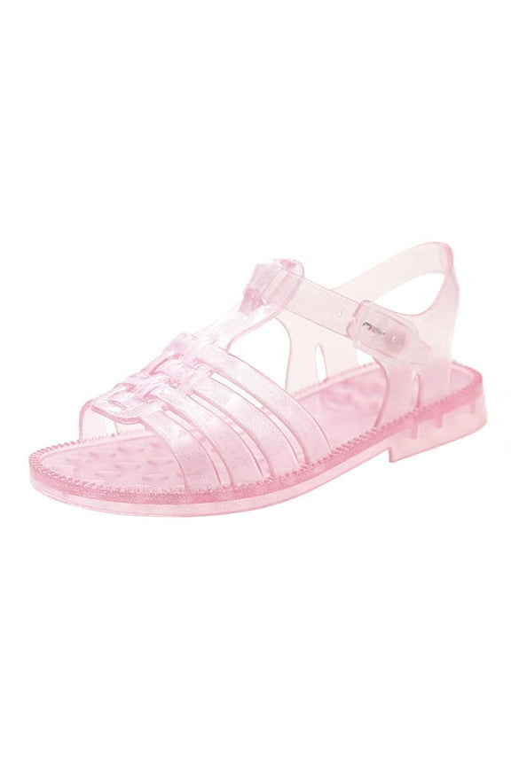 Jelly Sandals for Little Girls, Soft Soled Casual Beach Open Toe Flat Shoes Pink Size 10(Little Kids)