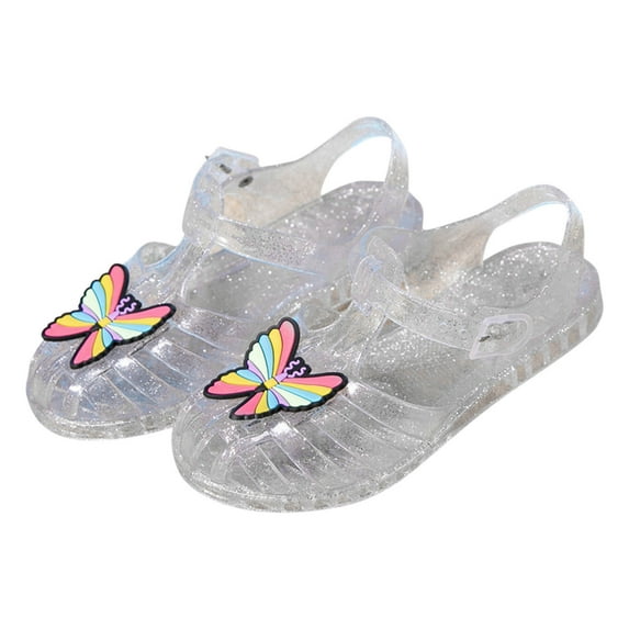 CYRBOKO Jelly Sandals for Toddler Girls, Beach Closed Toe Soft Soled Summer Shoes Silver Size 7(Toddler)