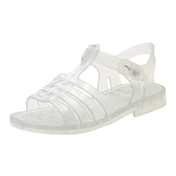 CYRBOKO Jelly Sandals for Toddler Girls, Casual Beach Soft Soled Open Toe Flat Shoes Silver Size 7(Toddler)