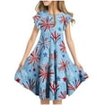 thumbnail image 1 of CYRBOKO July 4th Dresses for Girls, Gift Casual A-line Flutter Sleeve Summer Dresses Blue Size 8-9T, 1 of 7