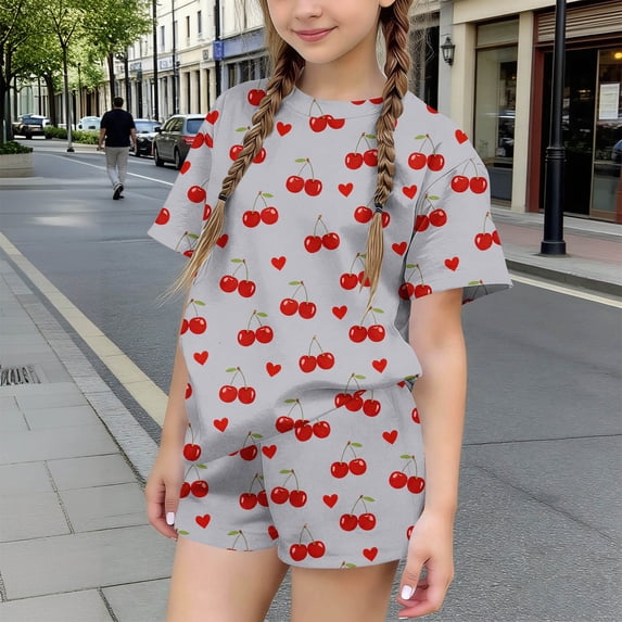 CYRBOKO Kids Girls Outfit Sets for Girls, Casual Summer Elastic Waist Beathable T-shirts and Shorts Two-Piece Sets Gray Size 4-5 T