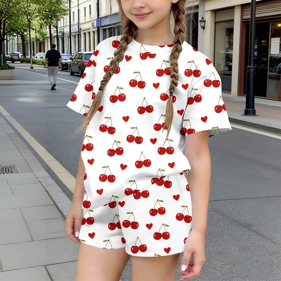 CYRBOKO Kids Girls Outfit Sets for Girls, Summer Casual Beathable Elastic Waist T-shirts and Shorts Two-Piece Sets White Size 9-10 T
