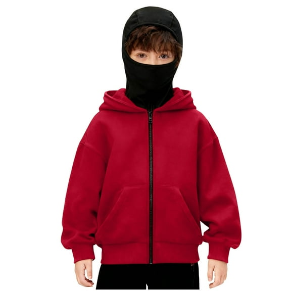 CYRBOKO Kids' Jackets with Face Mask, Thermal Sports Full Zip Hooded Outerwear for Cycling Red Size 10-11 T