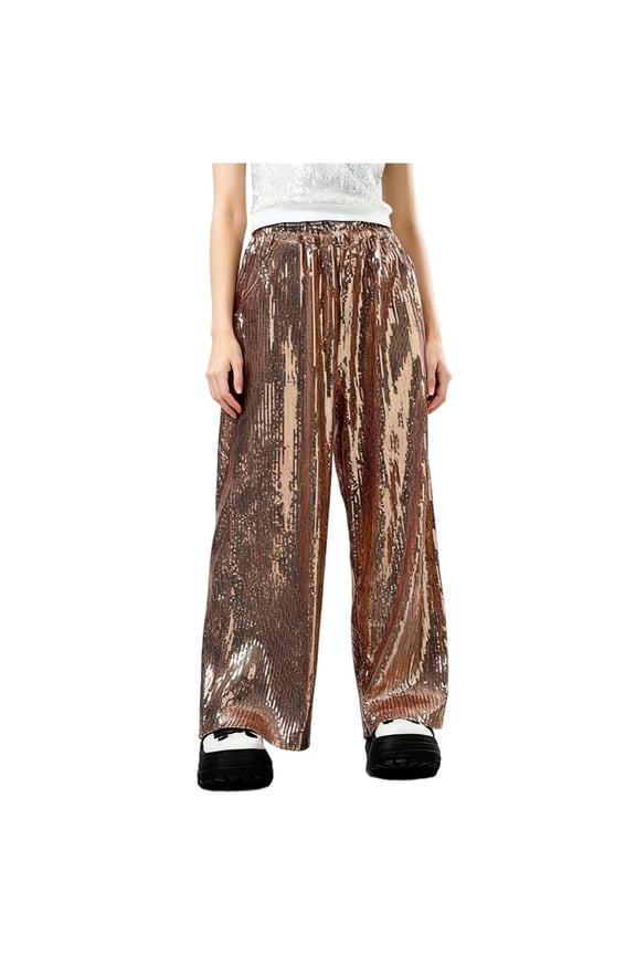 Kids Sequins Pants, Dancewear Cotton Performance Elastic Waist Pants with Pockets Gold Size 3-4 T
