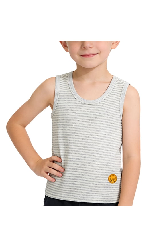 Kids Tank Tops, Crewneck Sleeveless Striped Casual Boys Girls Undershirts Gray Size 8 T