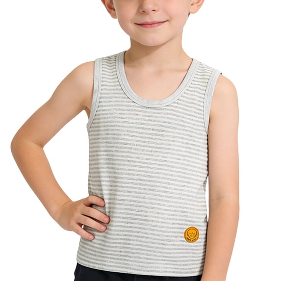 CYRBOKO Kids Tank Tops, Sleeveless Casual Striped Crewneck Boys Girls Undershirts Gray Size 7 T