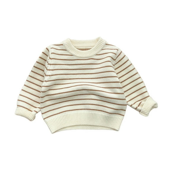 CYRBOKO Knit Sweaters for Baby Girls, Crew Neck Casual Long Sleeve Winter Kint Tops Beige Size 6-9 Months