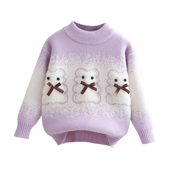 CYRBOKO Knit Sweaters for Girls, Casual Crew Neck Long Sleeve Stretch Kint Clothes Purple Size 10-11 T