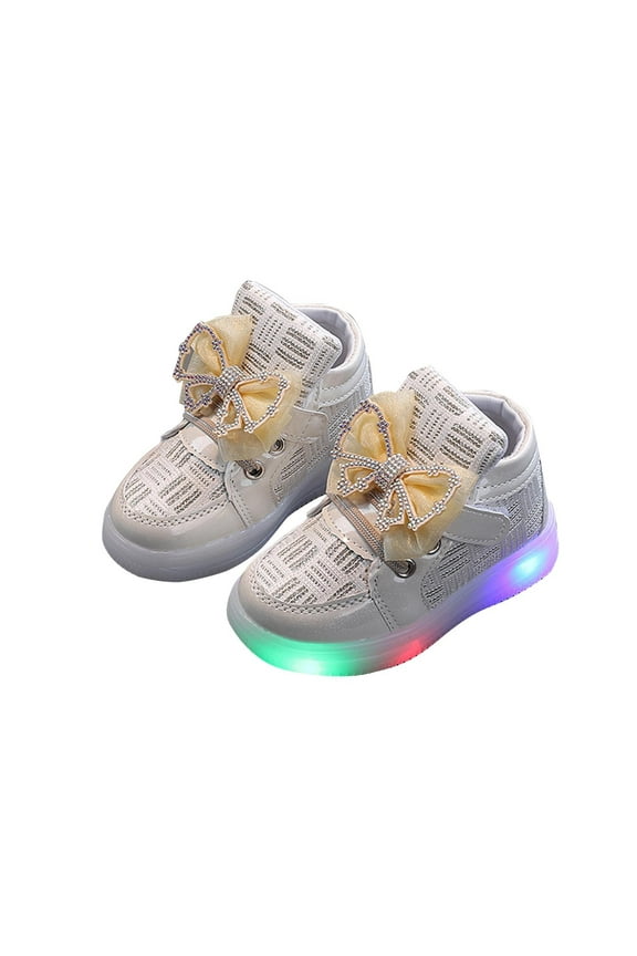 Light Up Sneakers for Toddler Girls, Casual Princess Comfortable Gift Athletic Shoes Gold Size 12-18 Months