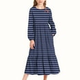 thumbnail image 1 of CYRBOKO Long Sleeve Dresses for Girls, Casual A-line Striped Loungewear Mid-Length Dresses Navy Size 4-5T, 1 of 6