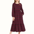 thumbnail image 1 of CYRBOKO Long Sleeve Dresses for Girls, Casual A-line Striped Loungewear Mid-Length Dresses Wine Size 14-15T, 1 of 6