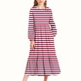 thumbnail image 1 of CYRBOKO Long Sleeve Dresses for Girls, Loungewear A-line Casual Striped Mid-Length Dresses Red Size 4-5T, 1 of 6