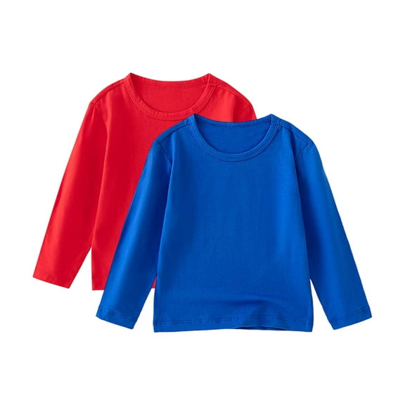 CYRBOKO Long Sleeve Tops for Boys, 2-pack Soft Crew Neck Cotton Boys and Girls Fall Clothing Blue Size 8-9 T